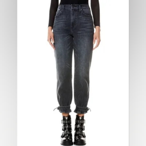 Alice + Olivia Amazing High-Rise Tie-Cuff Vintage Fade Jogger Jeans Rogue Wash - Picture 1 of 16